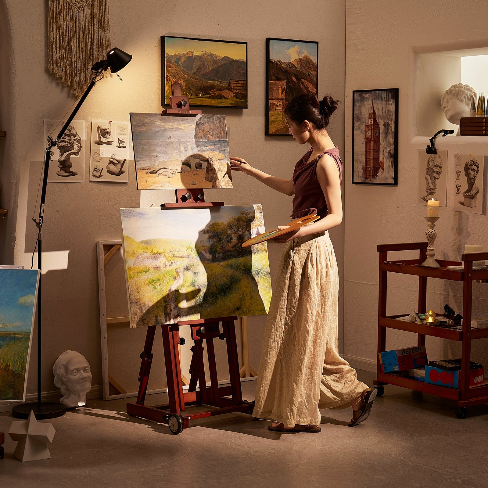 MEEDEN Versatile Studio H-Frame Artist Easel-Dark Walnut-W14