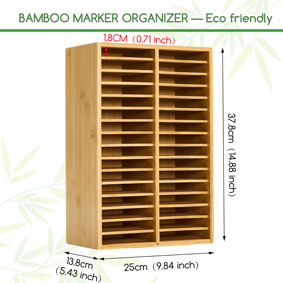 MEEDEN Rotating Bamboo 32 Compartments Marker Holder Organizer