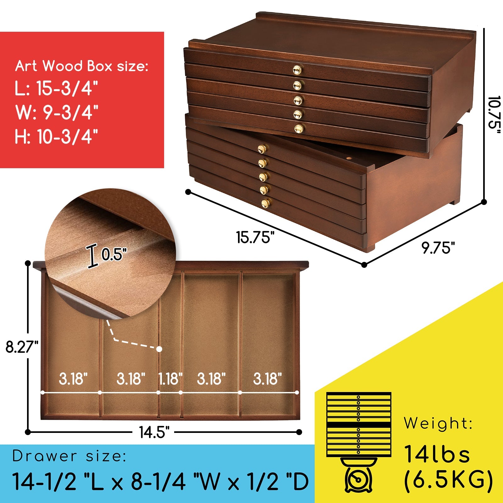 MEEDEN 10-Drawer Art Supply Storage Box, Walnut Color