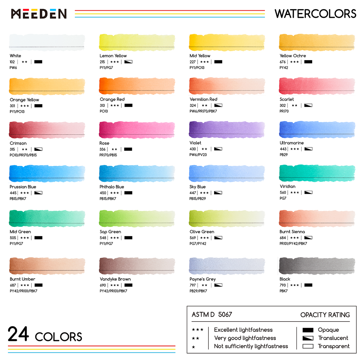 MEEDEN Professinal Watercolor Paint Set: 24 Colors Semi