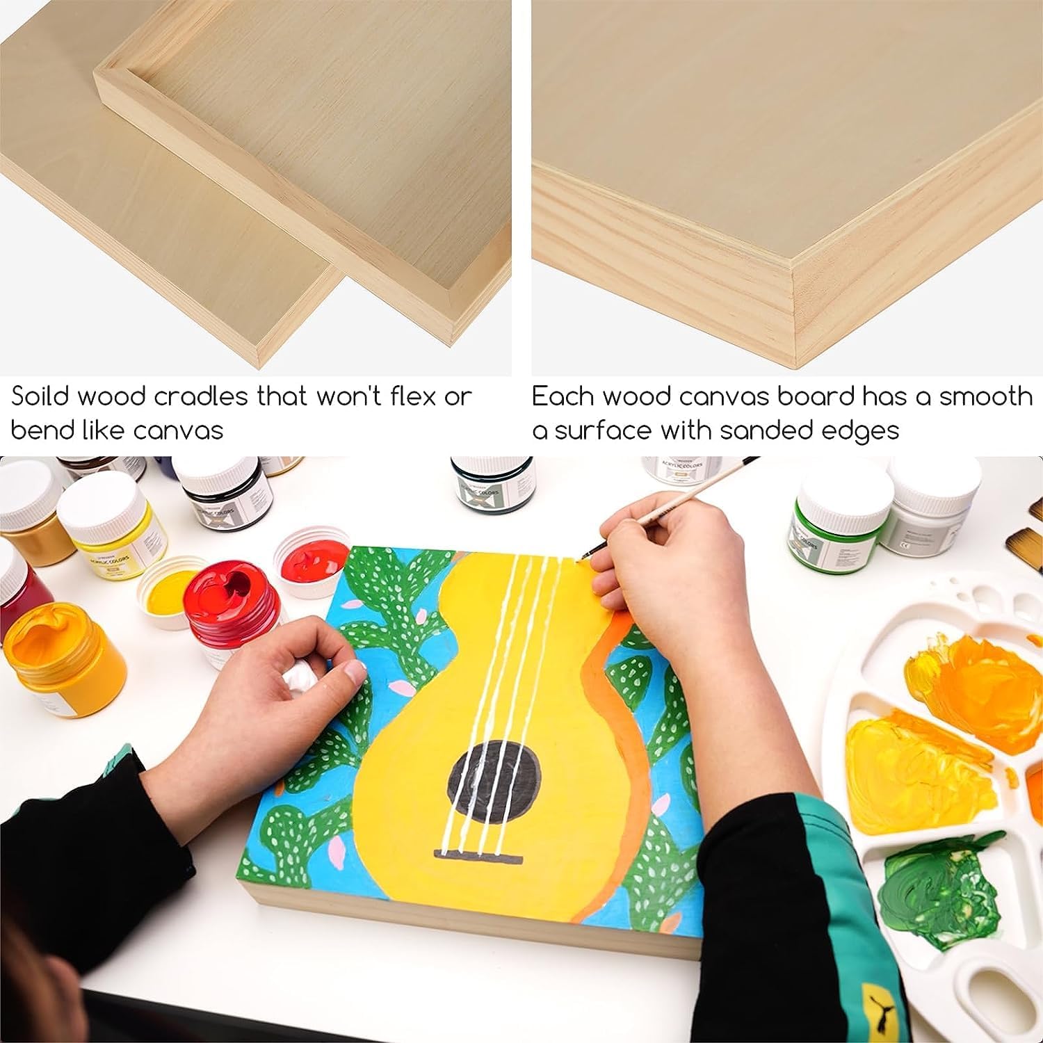 MEEDEN Artist Birch Wood Canvas Board, 1-1/2” Deep, 8x8 Inch, 4 Packs
