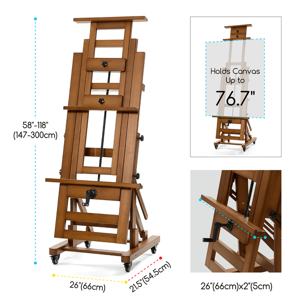 MEEDEN Deluxe Studio Large Rocker Crank Heavy Duty Artist Easel-Light Walnut-DHJ-12