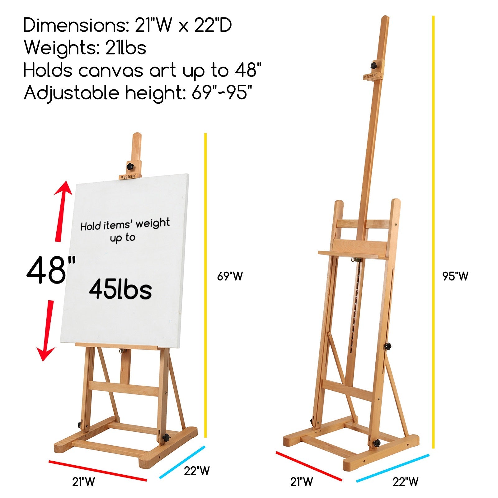 MEEDEN Solid Beechwood H-Frame Art Easel Stand-W02B