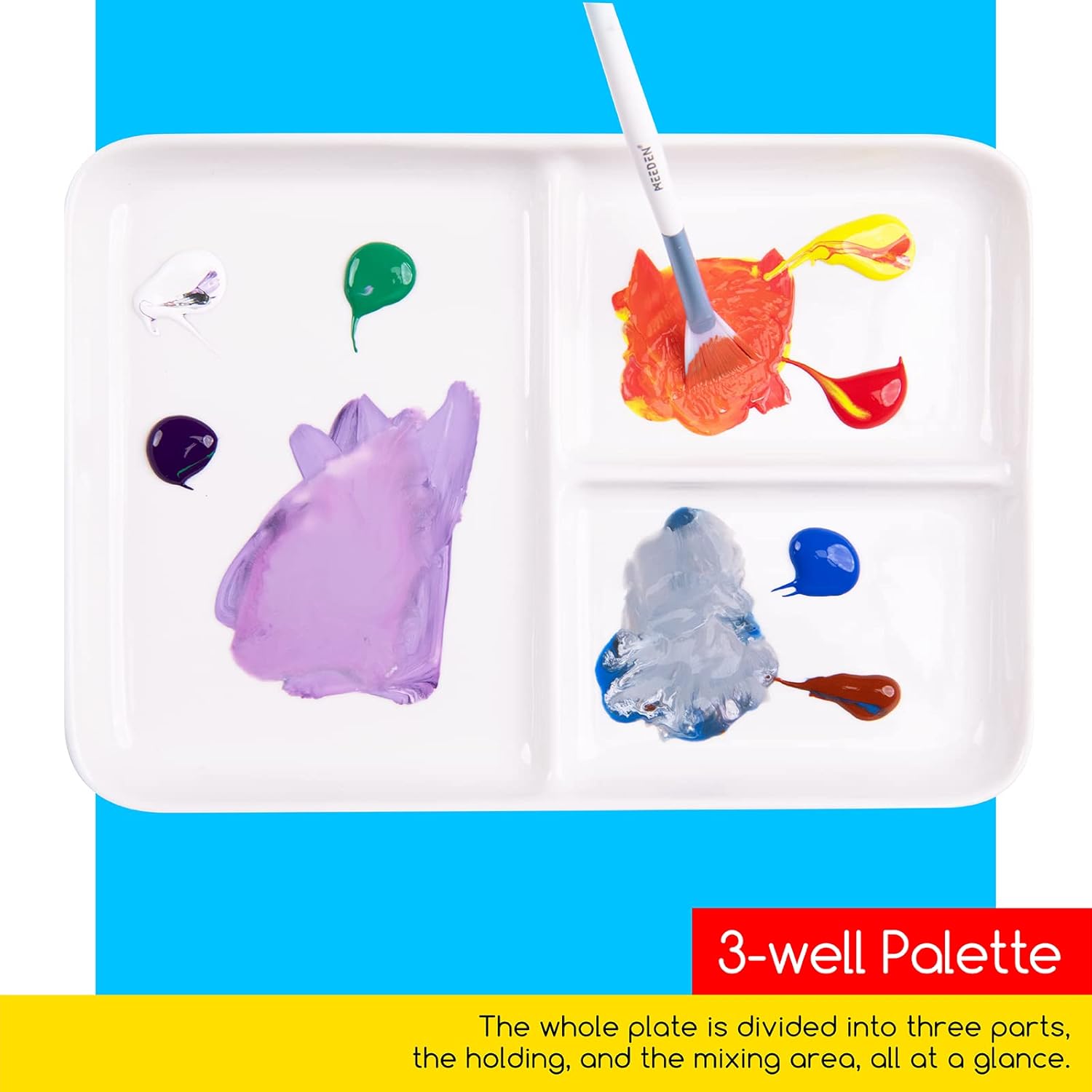MEEDEN 3-Well Ceramic Palette, 10'' × 7''
