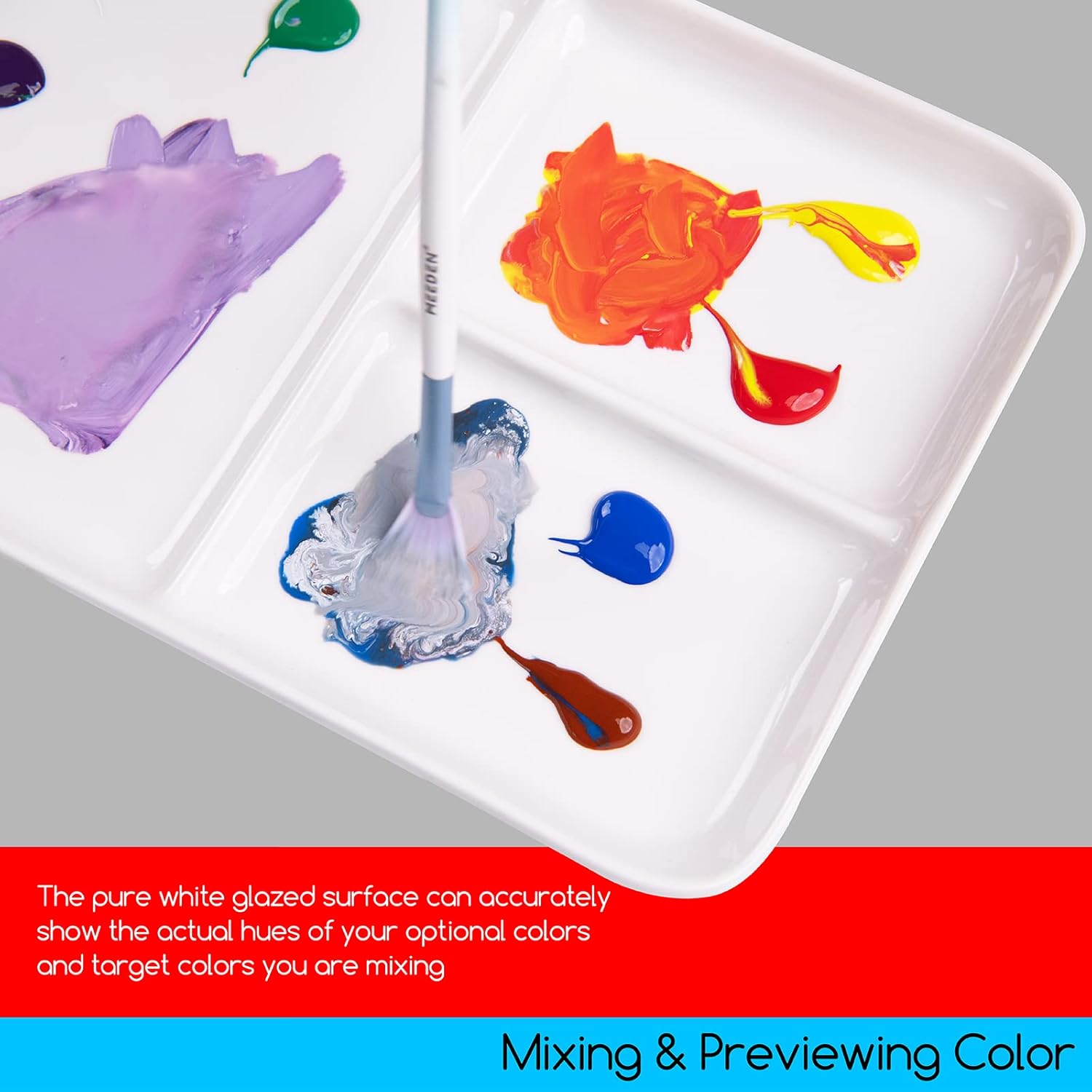 MEEDEN 3-Well Ceramic Palette, 10'' × 7''