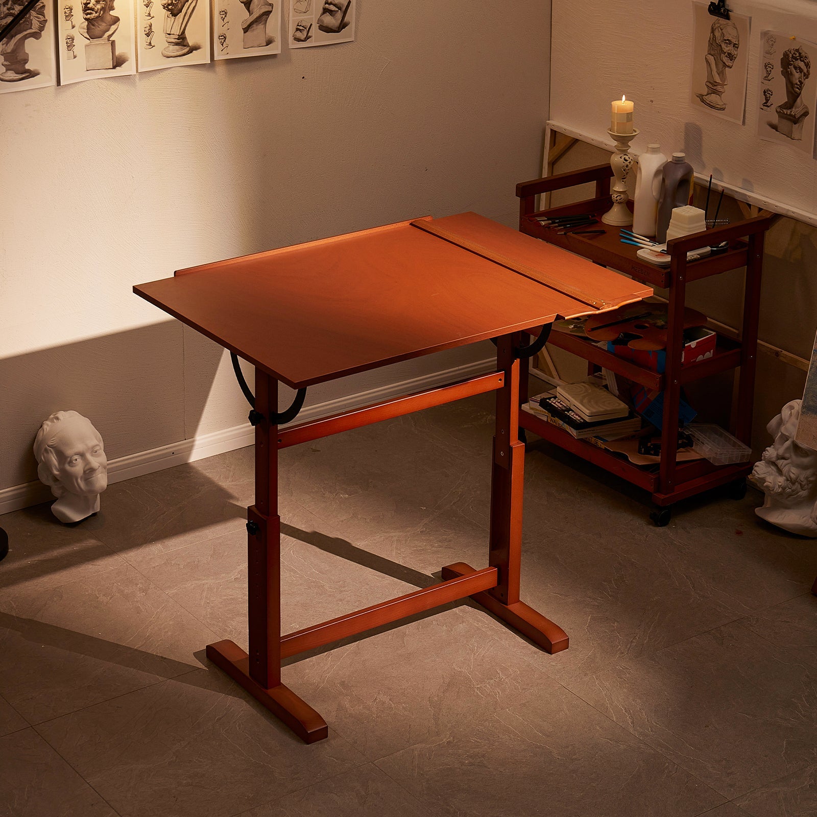 MEEDEN Extra Large Wood Drafting Table, Light Walnut-XSZ-4-M