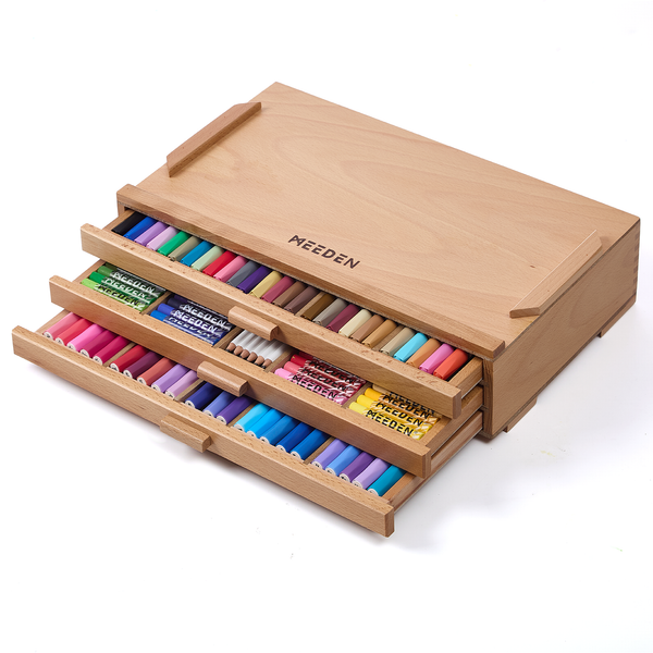 MEEDEN 3-Tier Wooden Art Supply Storage Box with Removable Dividers