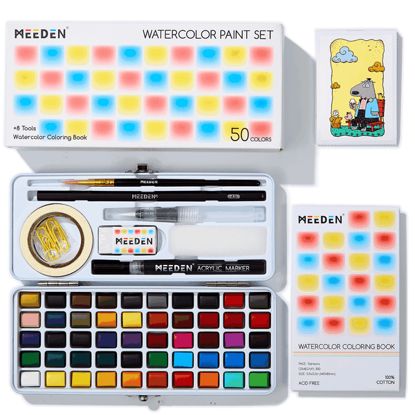 MEEDEN 50-Color Portable Watercolor Paint Set