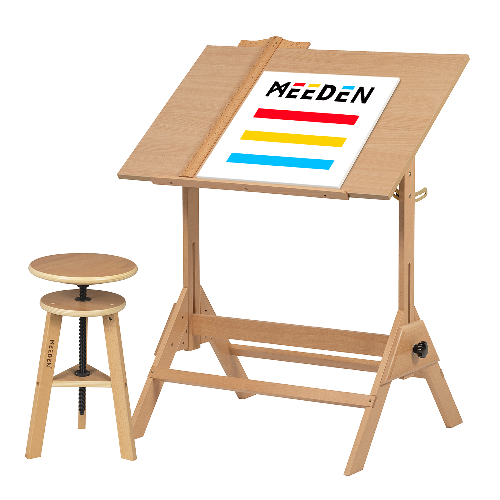 MEEDEN Adjustable Wooden Drafting Table & Stool Set , Natural-XSZ-2