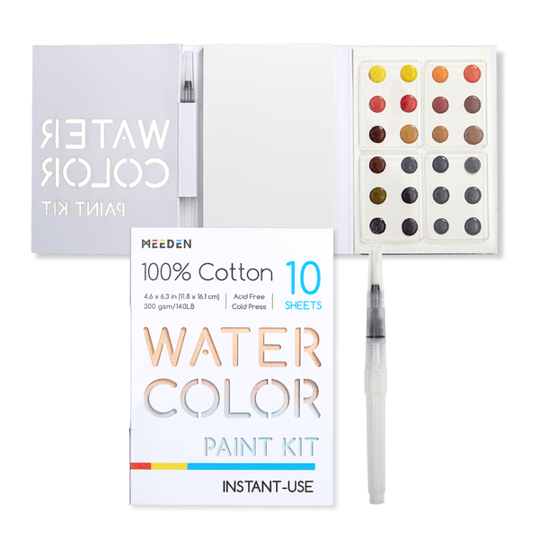 MEEDEN 24-Color Portable Watercolor Paint Kit with Paper & Water Brush