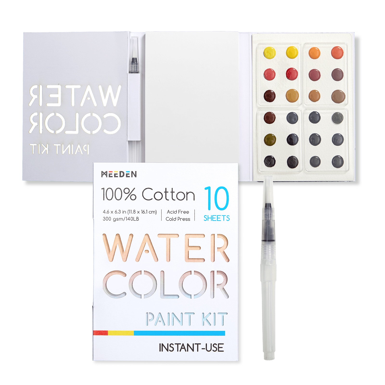 MEEDEN 24-Color Portable Watercolor Paint Kit with Paper & Water Brush