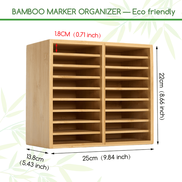 MEEDEN Bamboo 18-Compartment Marker Holder Organizer for Alcohol Markers