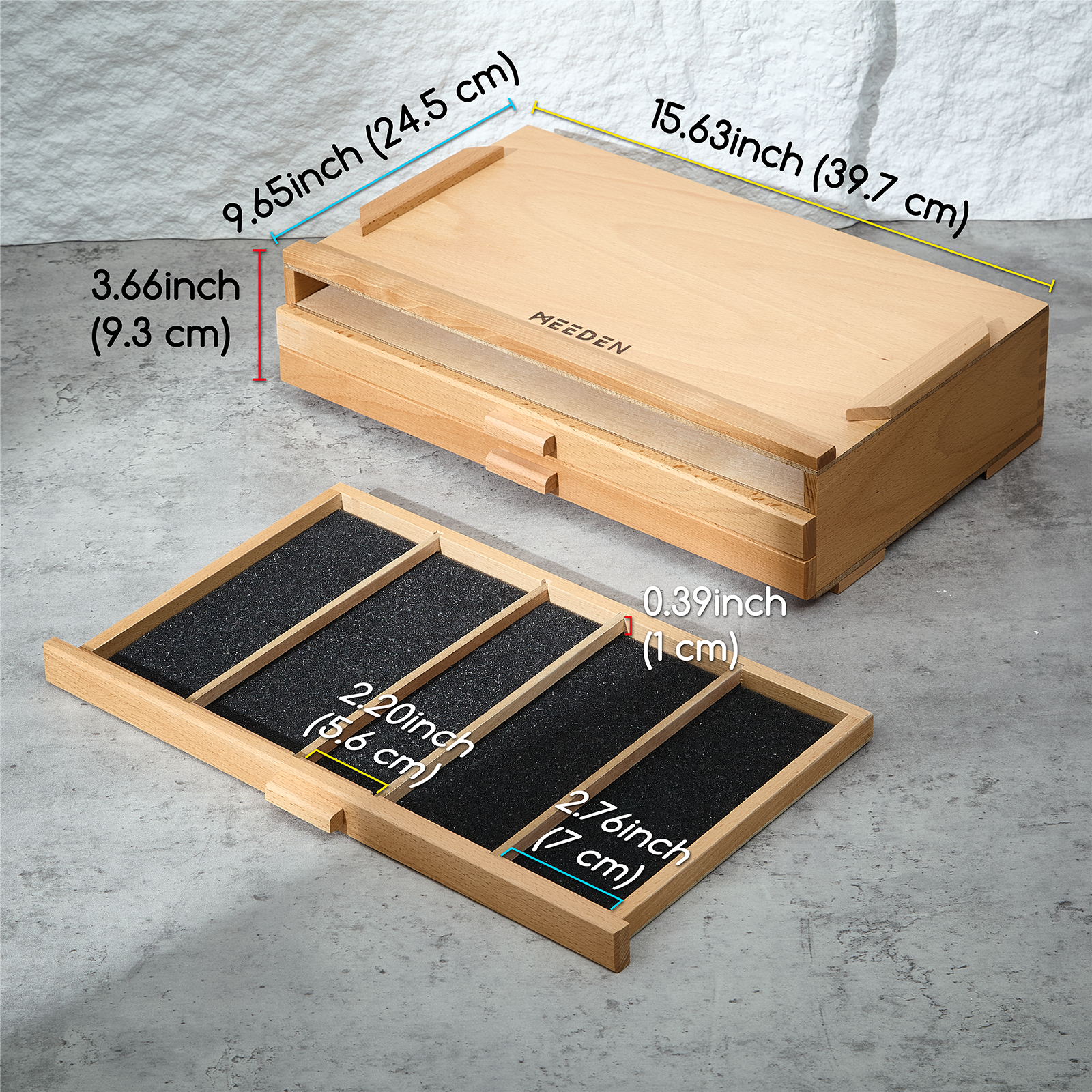 MEEDEN 3-Tier Wooden Art Supply Storage Box with Removable Dividers