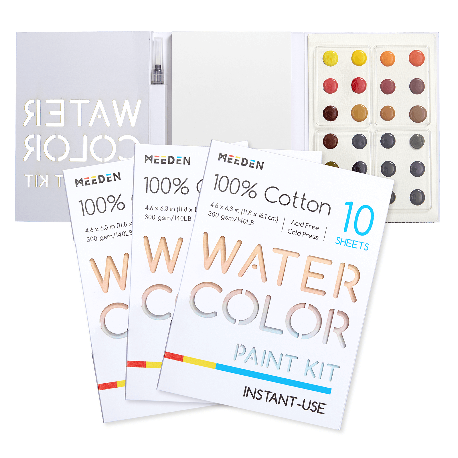 MEEDEN 24-Color Portable Watercolor Paint Kit with Paper & Water Brush