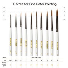 MEEDEN 10-Piece Fine Detail Paint Brush Set
