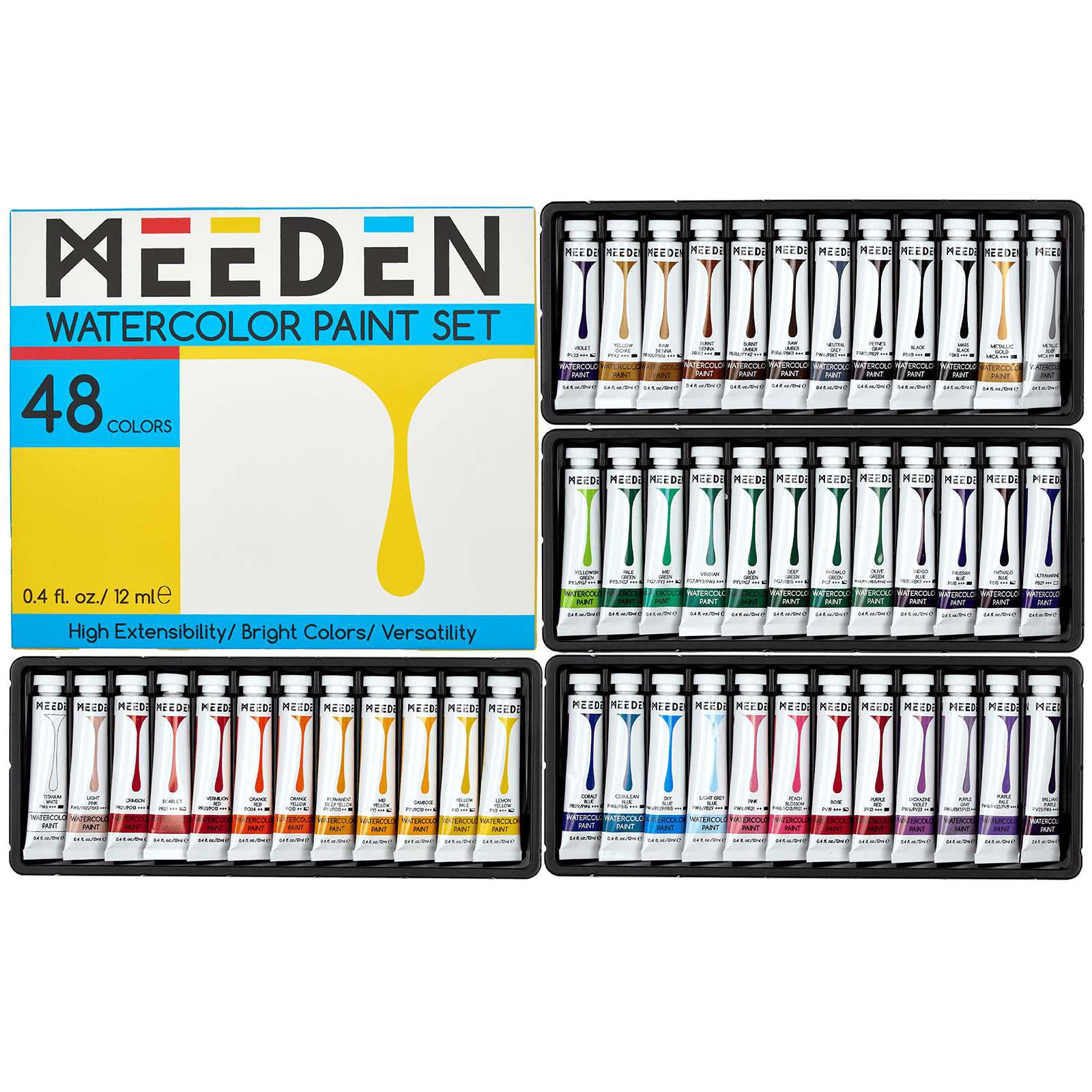 MEEDEN Watercolor Paint Set, 48 Tubes, 12 ml / 0.41 oz