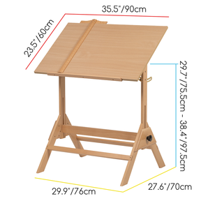 MEEDEN Adjustable Wooden Drafting Table & Stool Set , Natural-XSZ-2