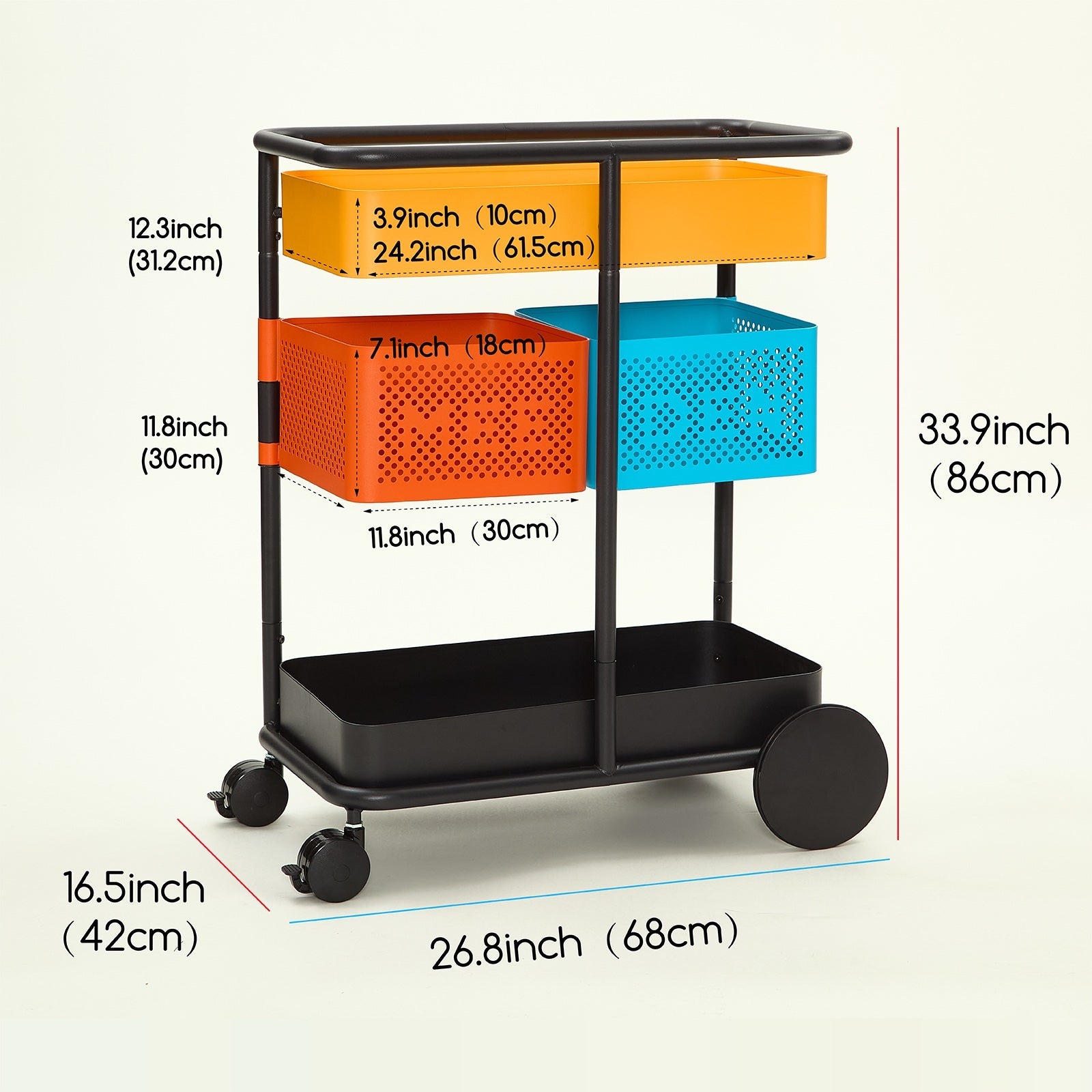 MEEDEN 3 Tier Metal Rolling Utility Cart