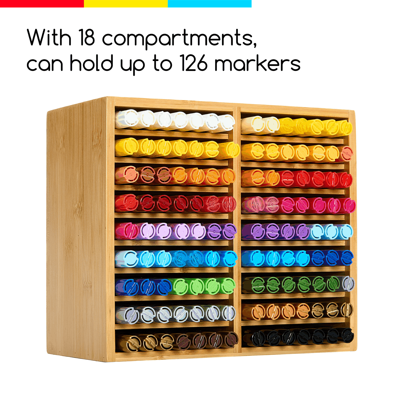 MEEDEN Bamboo 18-Compartment Marker Holder Organizer for Alcohol Markers