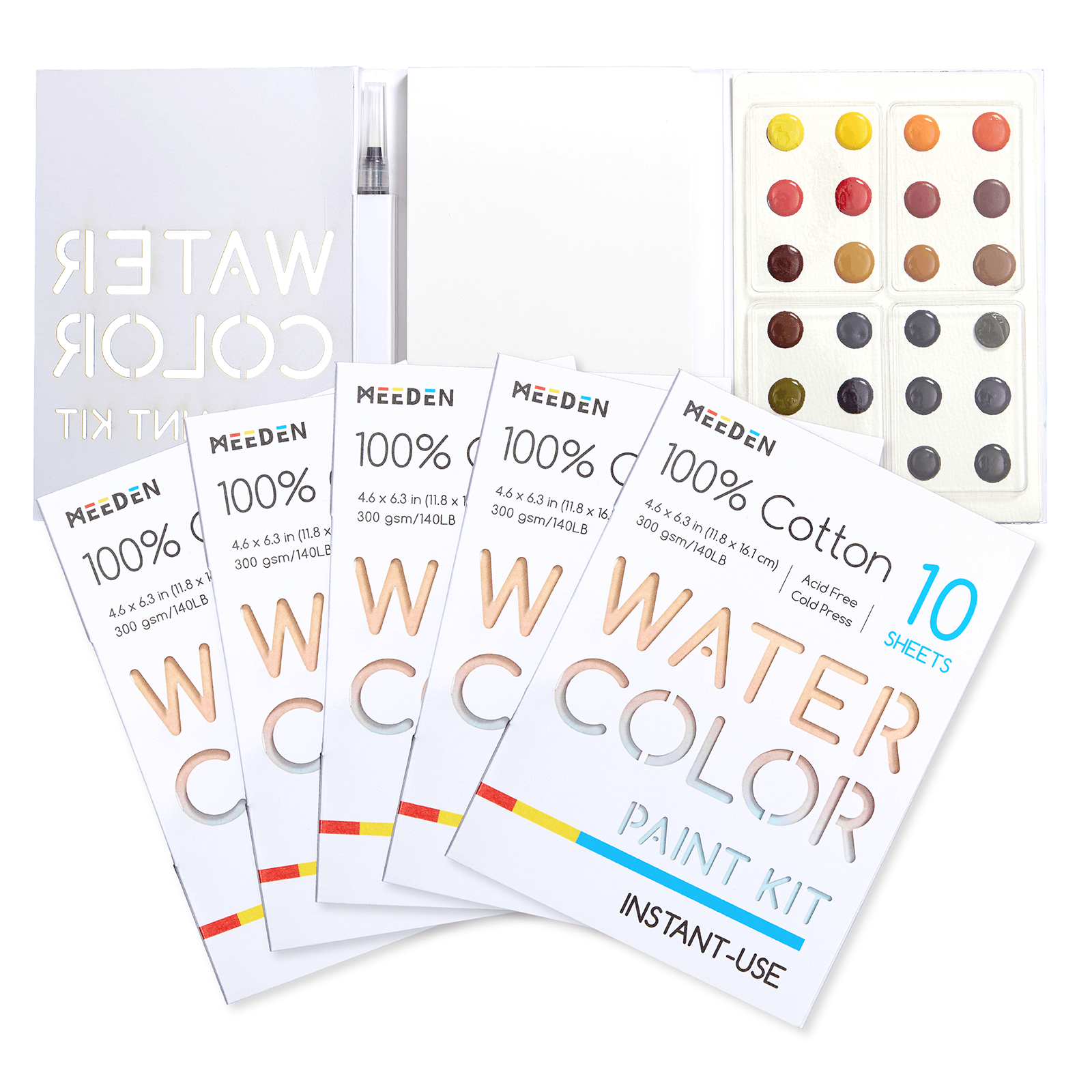 MEEDEN 24-Color Portable Watercolor Paint Kit with Paper & Water Brush