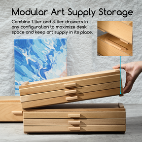MEEDEN 3-Tier Wooden Art Supply Storage Box with Removable Dividers
