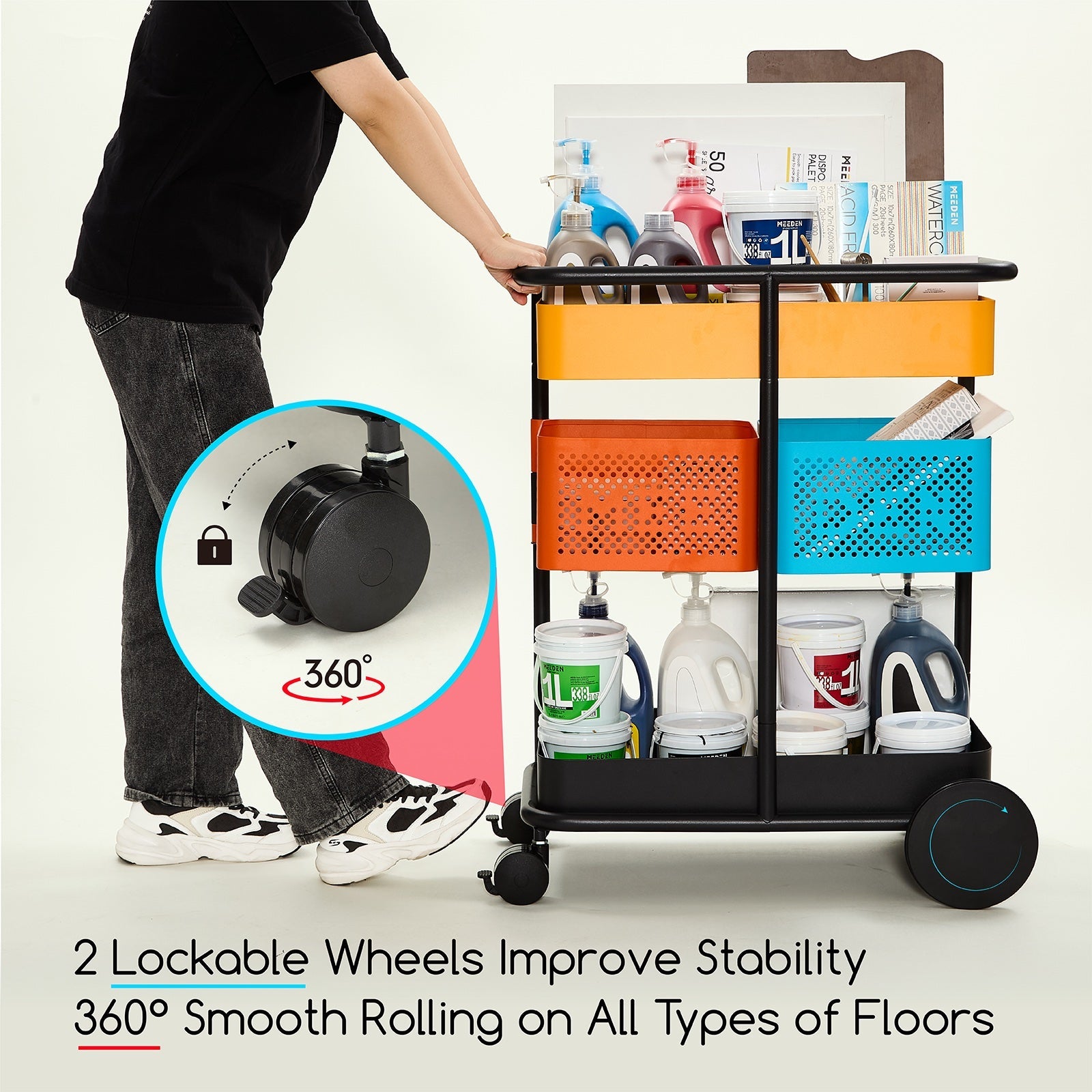 MEEDEN 3 Tier Metal Rolling Utility Cart