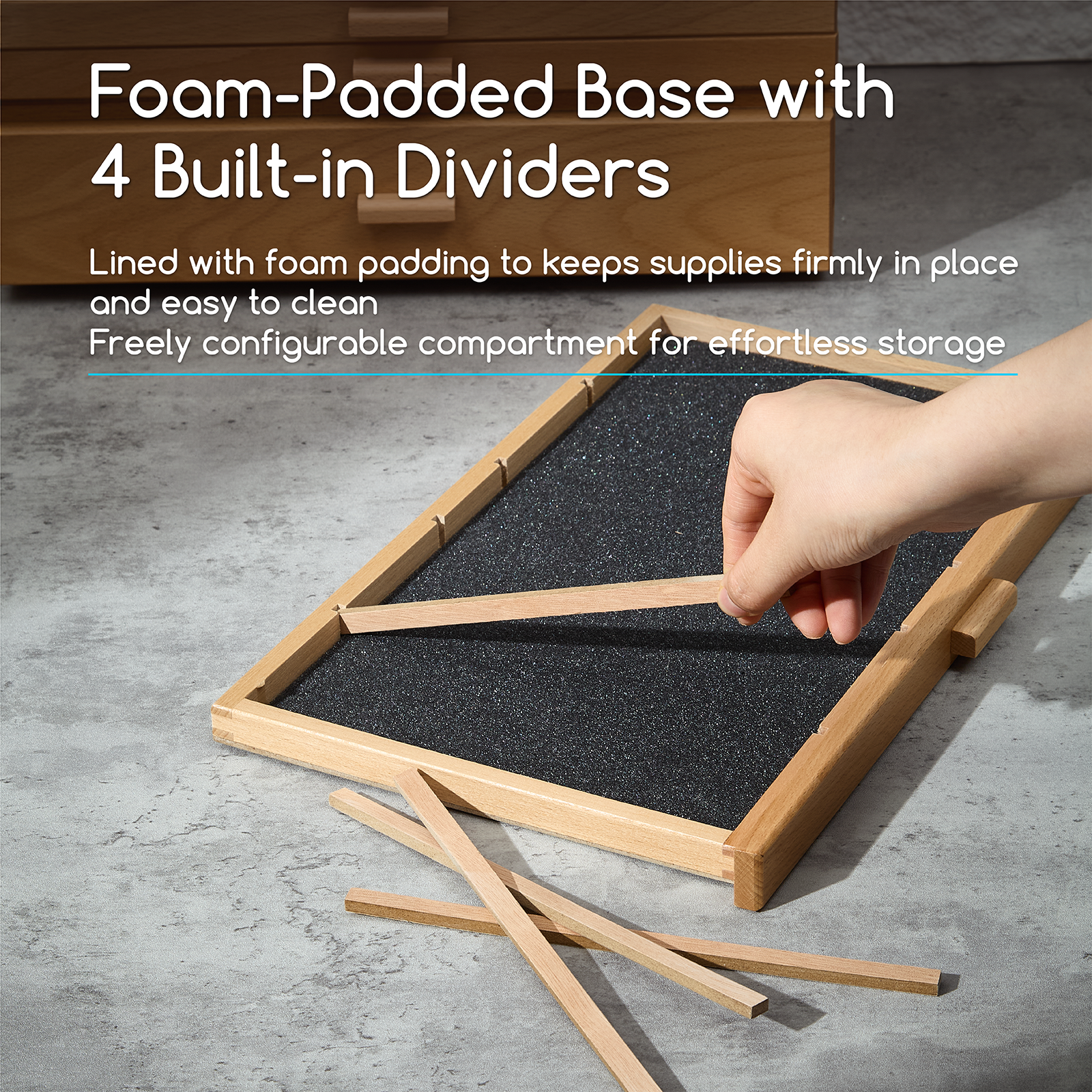 MEEDEN 3-Tier Wooden Art Supply Storage Box with Removable Dividers