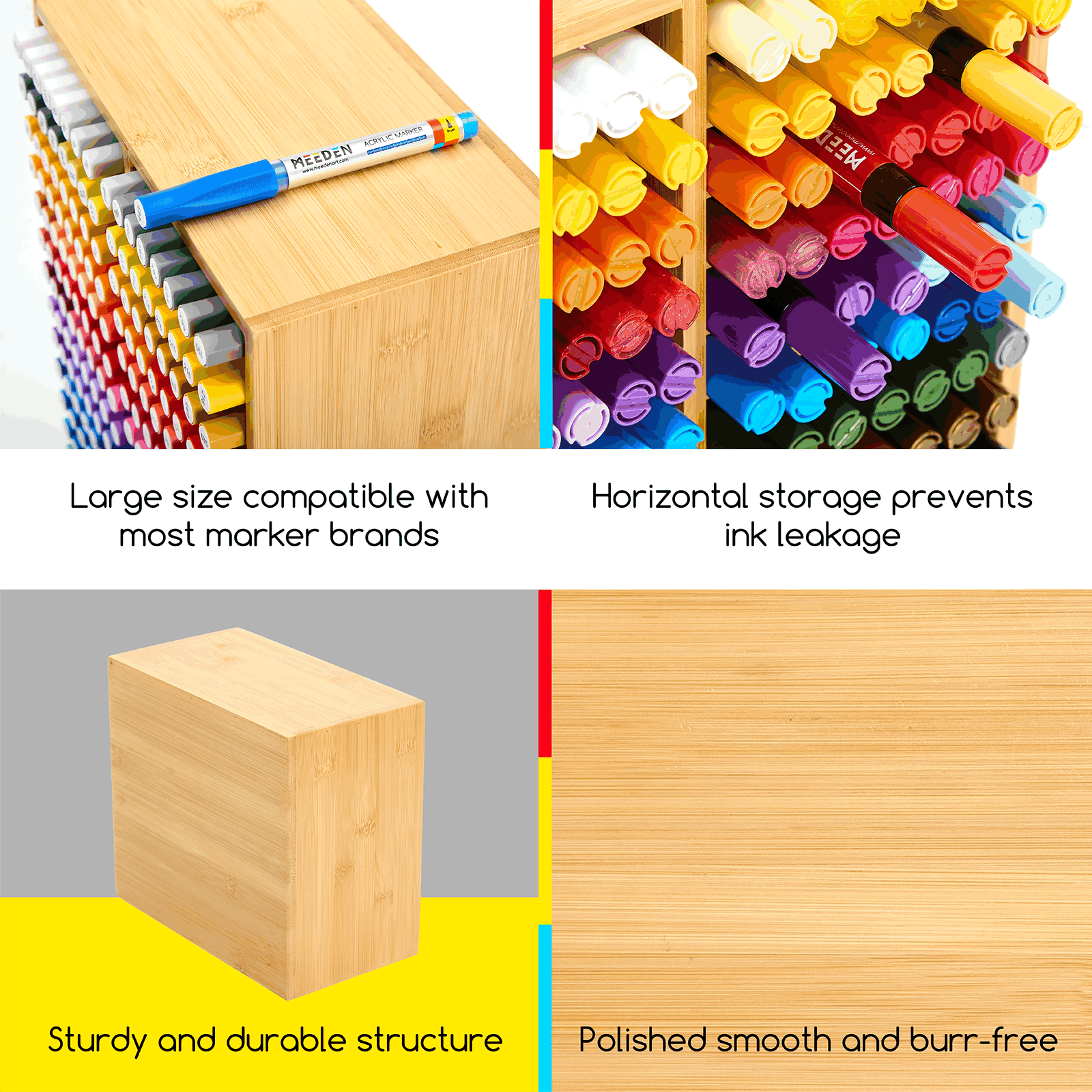 MEEDEN Bamboo 18-Compartment Marker Holder Organizer for Alcohol Markers