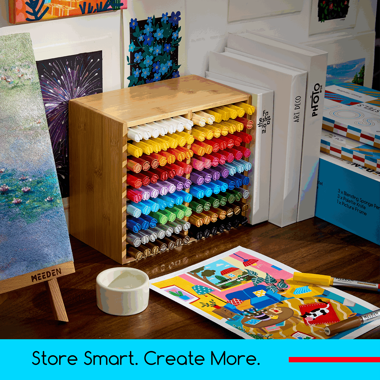 MEEDEN Rotating Bamboo 18 Compartments Marker Holder Organizer