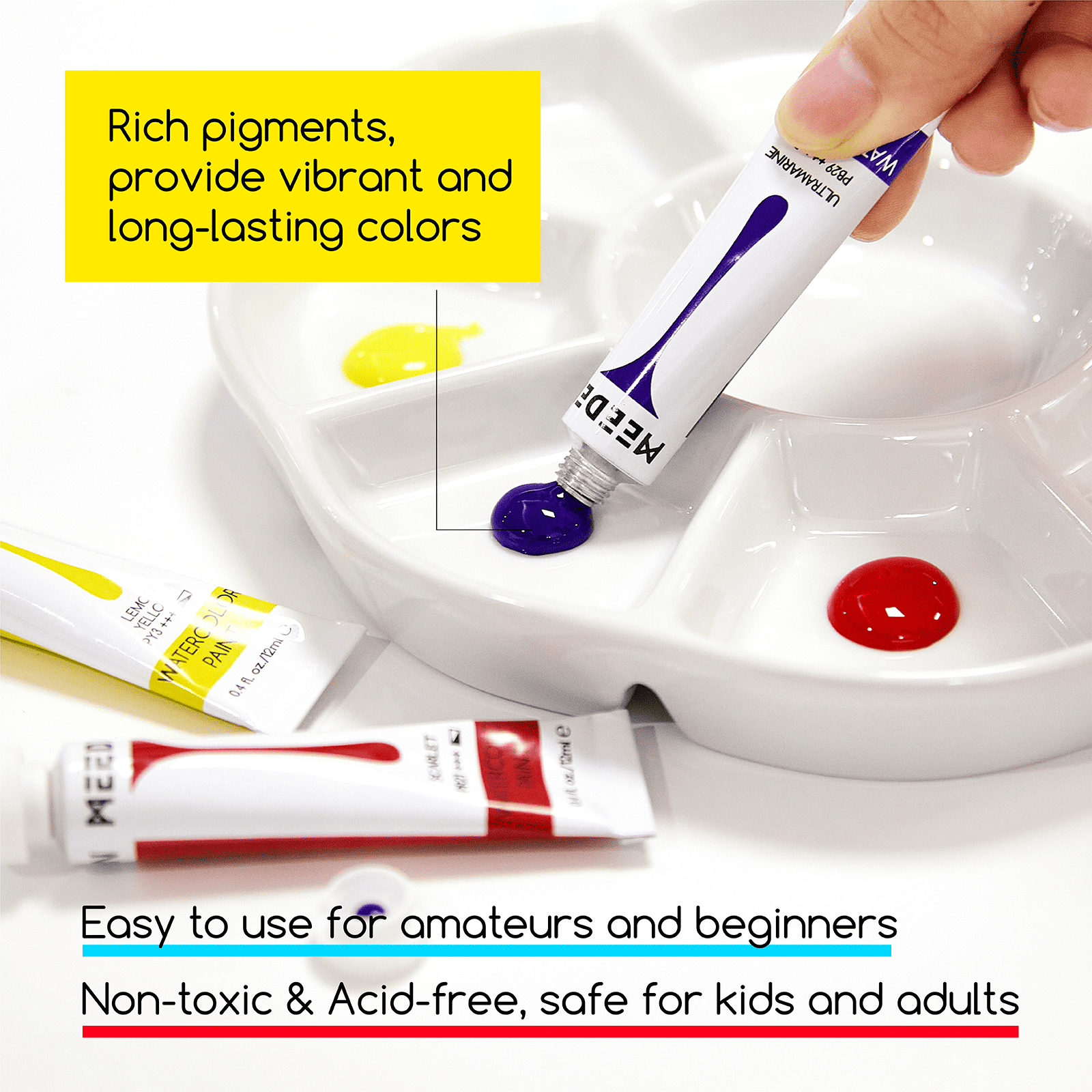 MEEDEN Watercolor Paint Set, 12 Tubes, 12 ml / 0.41 oz