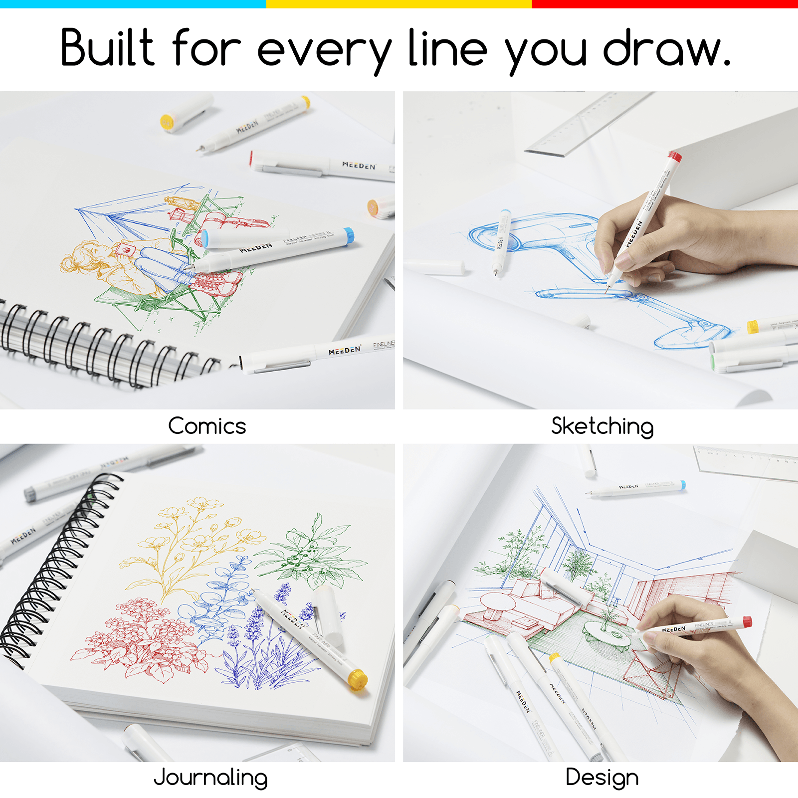 MEEDEN Micro Fineliner Drawing Pens: 12-Color Fine Liner Pen Set