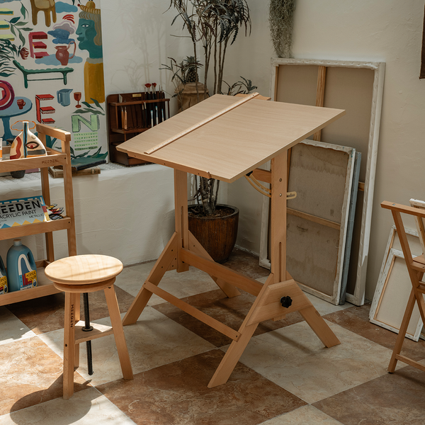 MEEDEN Adjustable Wooden Drafting Table & Stool Set , Natural-XSZ-2