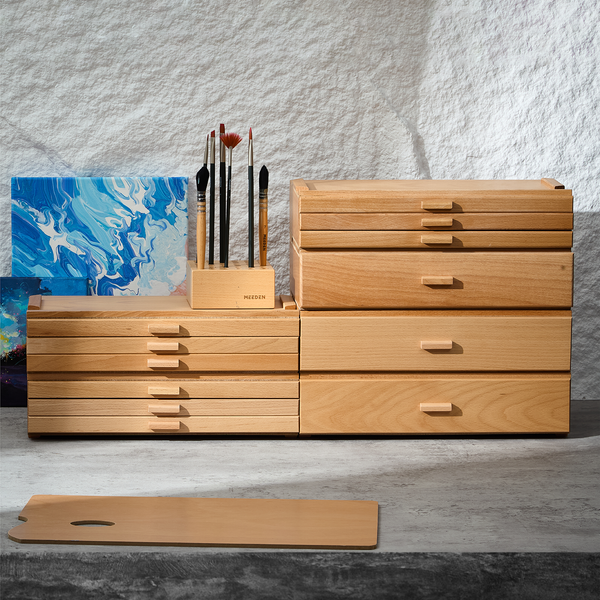 MEEDEN 3-Tier Wooden Art Supply Storage Box with Removable Dividers