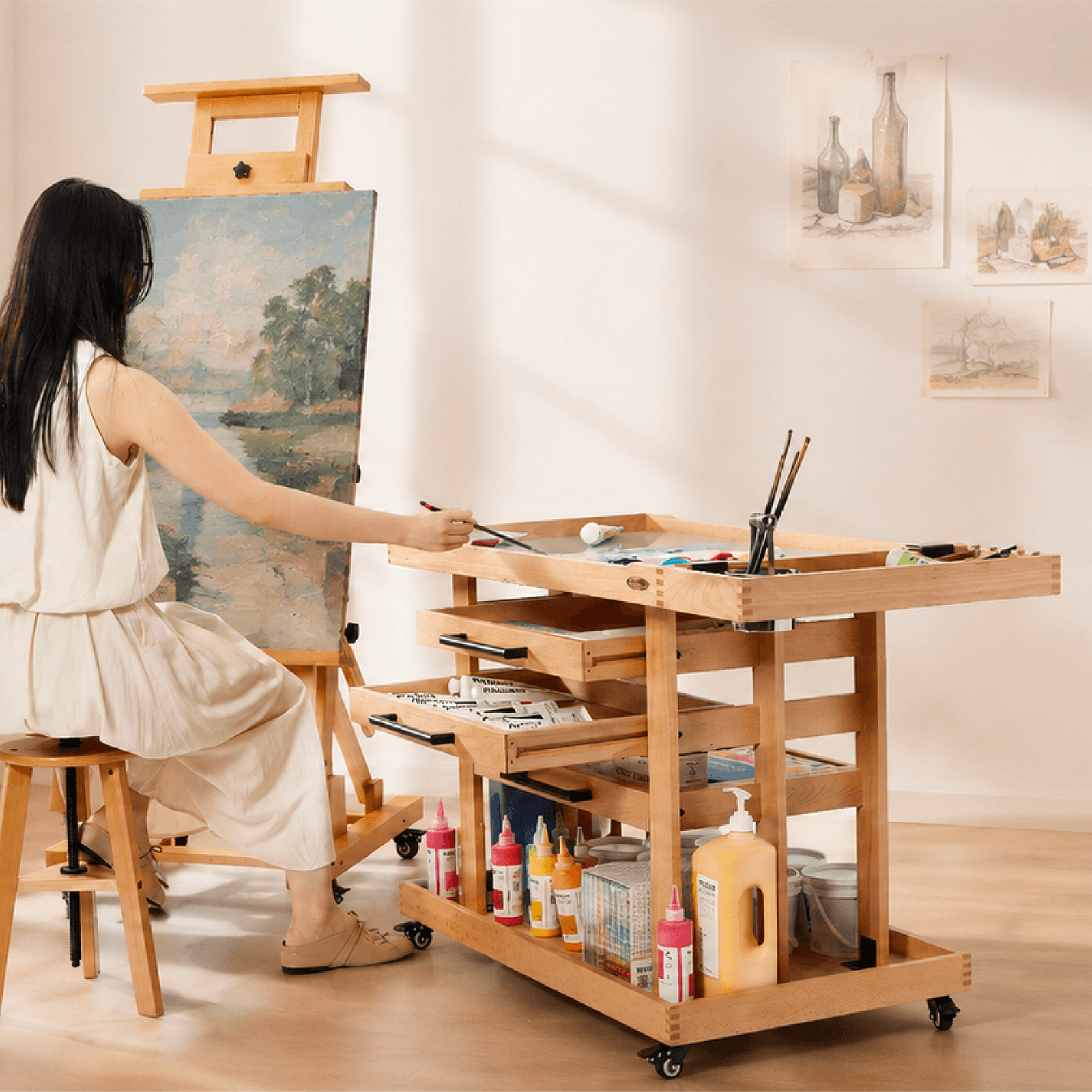 MEEDEN Extra Large Wooden Art Supply Storage Cart