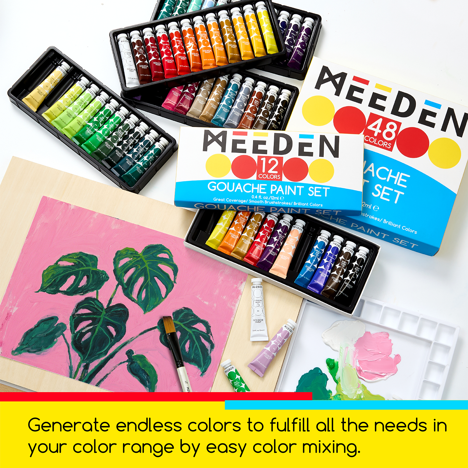 MEEDEN Gouache Paint Set, 48 Tubes, 12 ml / 0.4oz