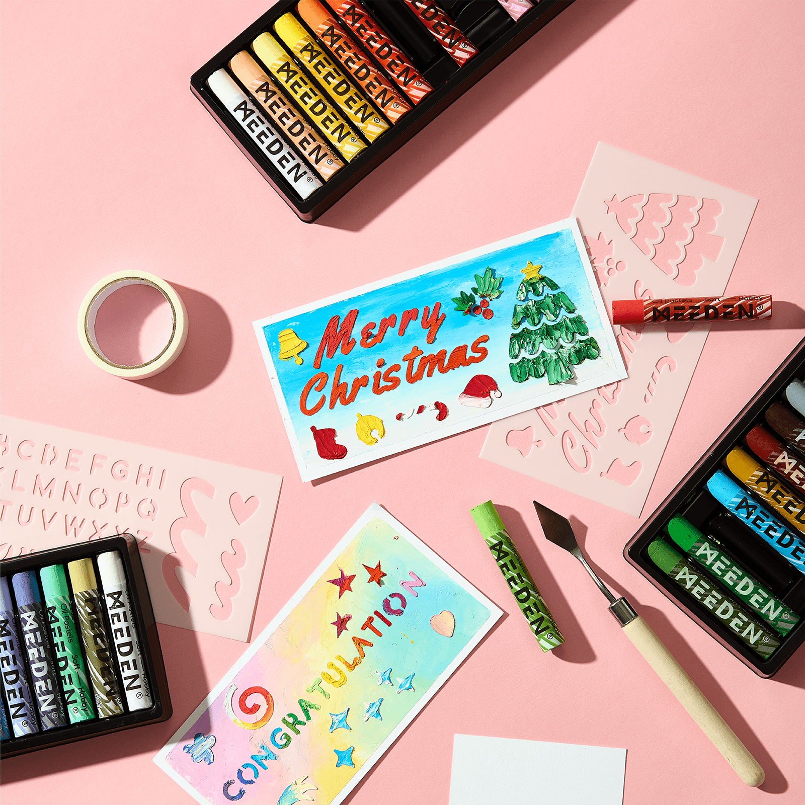 MEEDEN Soft Oil Pastel Set: 77-Piece Kit with 64 Colors, Paper & Art Tools