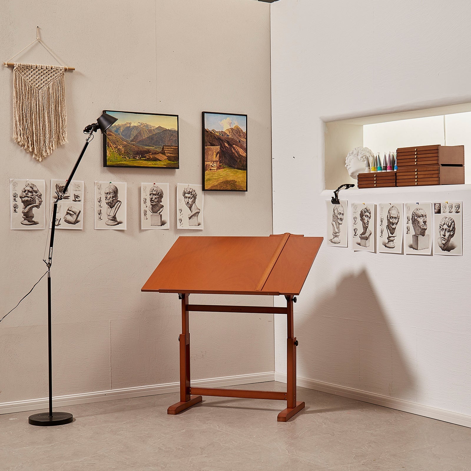 MEEDEN Extra Large Wood Drafting Table, Light Walnut-XSZ-4-M