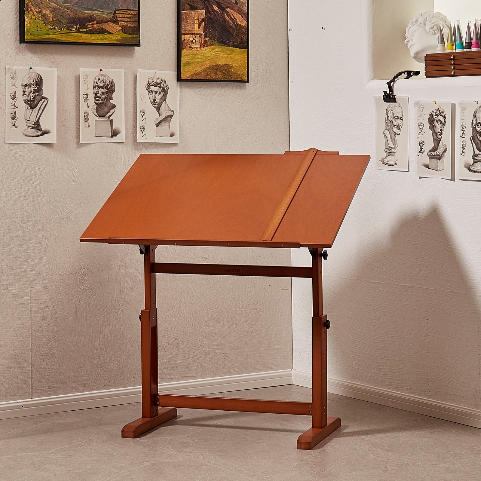 MEEDEN Extra Large Wood Drafting Table, Light Walnut-XSZ-4-M