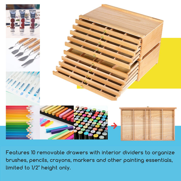 MEEDEN 10-Drawer Wooden Art Supply Storage Box
