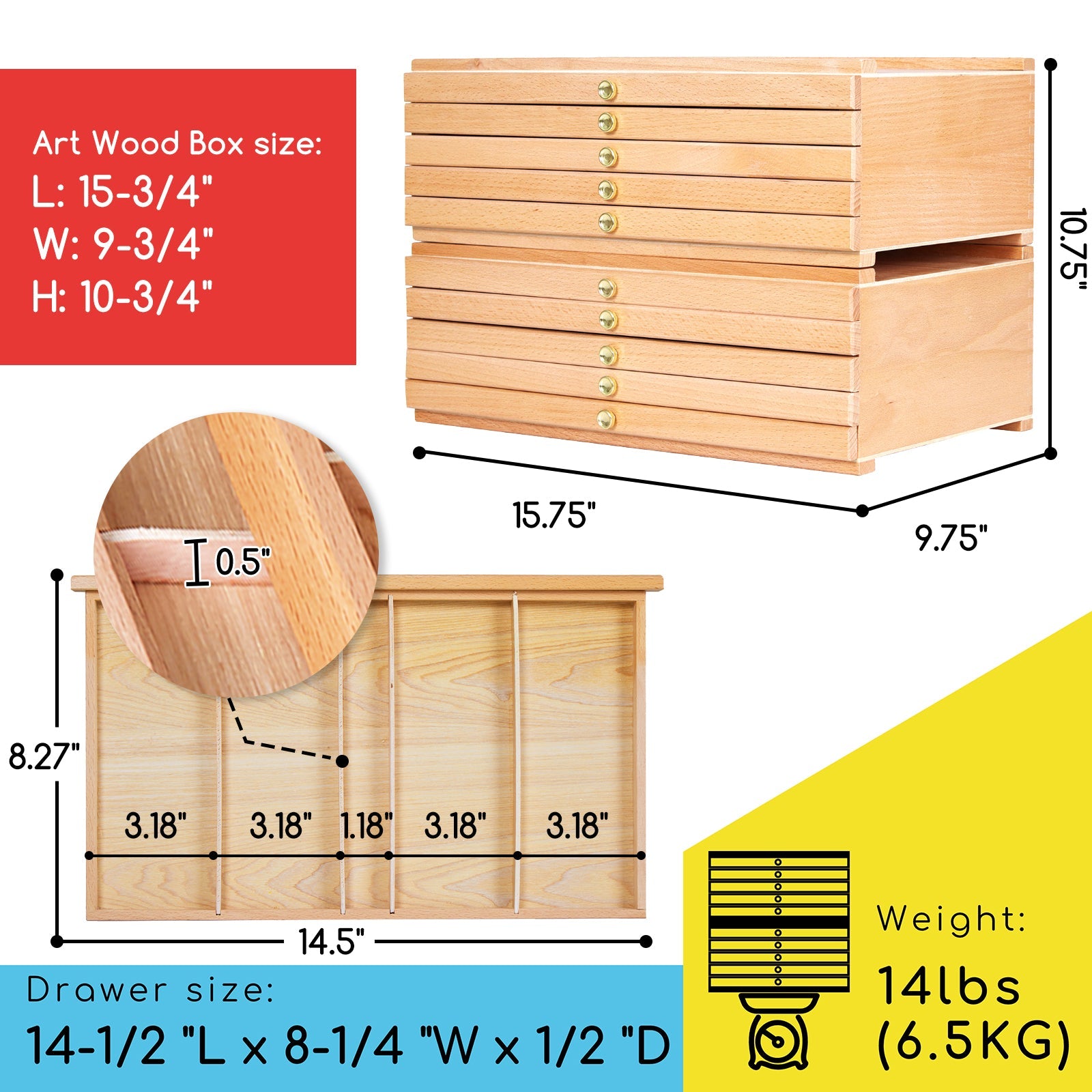MEEDEN 10-Drawer Wooden Art Supply Storage Box