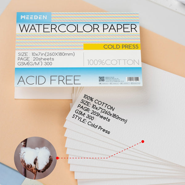 MEEDEN 100% Cotton Watercolor Paper Pad – Cold Press, Hot Press & Rough