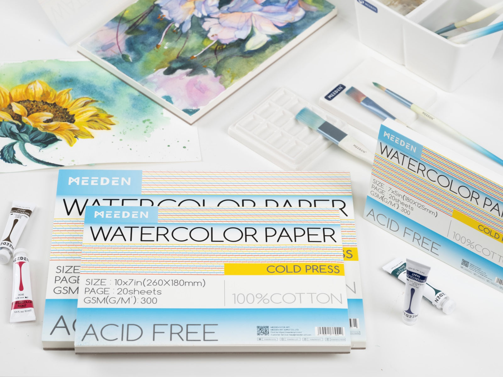 MEEDEN 100% Cotton Watercolor Paper Pad – Cold Press, Hot Press & Rough