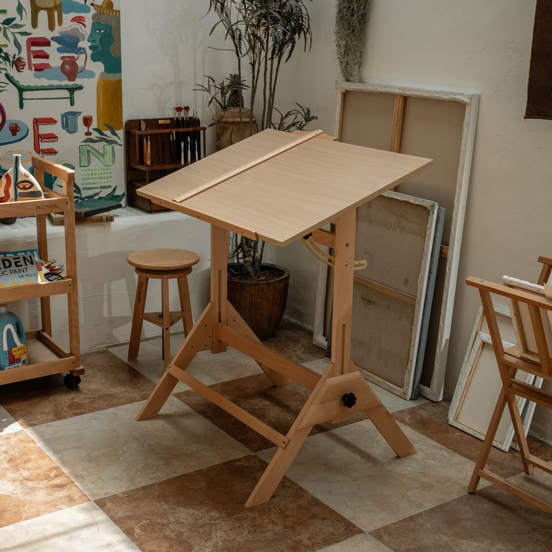 MEEDEN Adjustable Wooden Drafting Table, Natural-XSZ-2