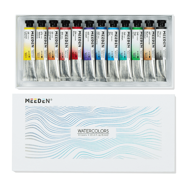 MEEDEN Artist Grade Watercolor Paint Set – 12 Colors x 15ml Tubes