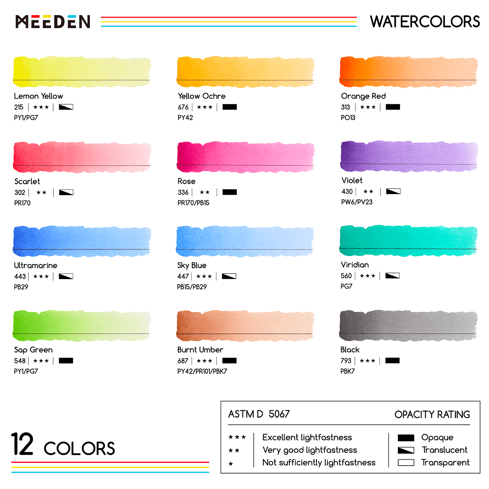 MEEDEN Professinal Watercolor Paint Set: 12 x 15ml (0.5 oz)