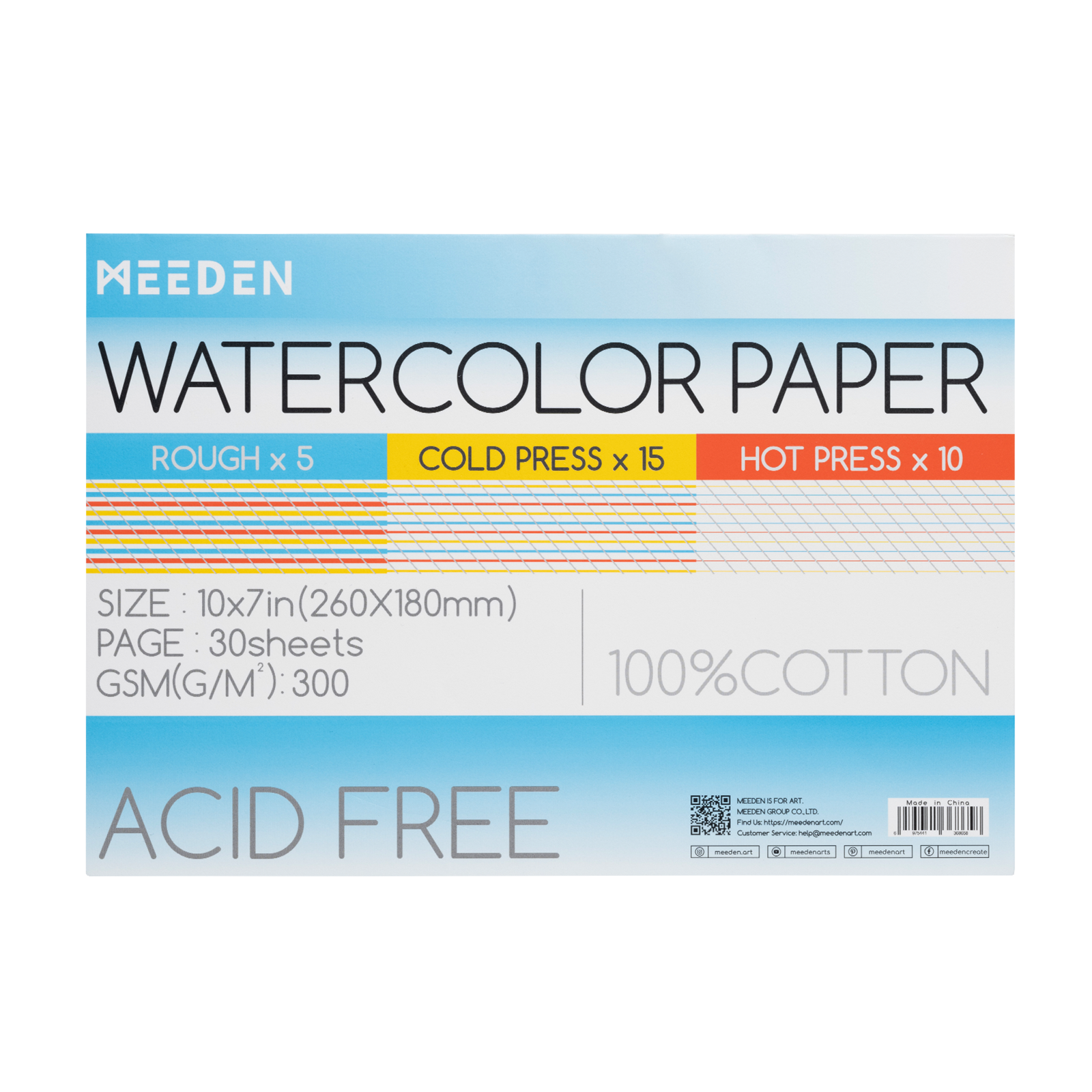 MEEDEN 100% Cotton Watercolor Paper Pad – Cold Press, Hot Press & Rough