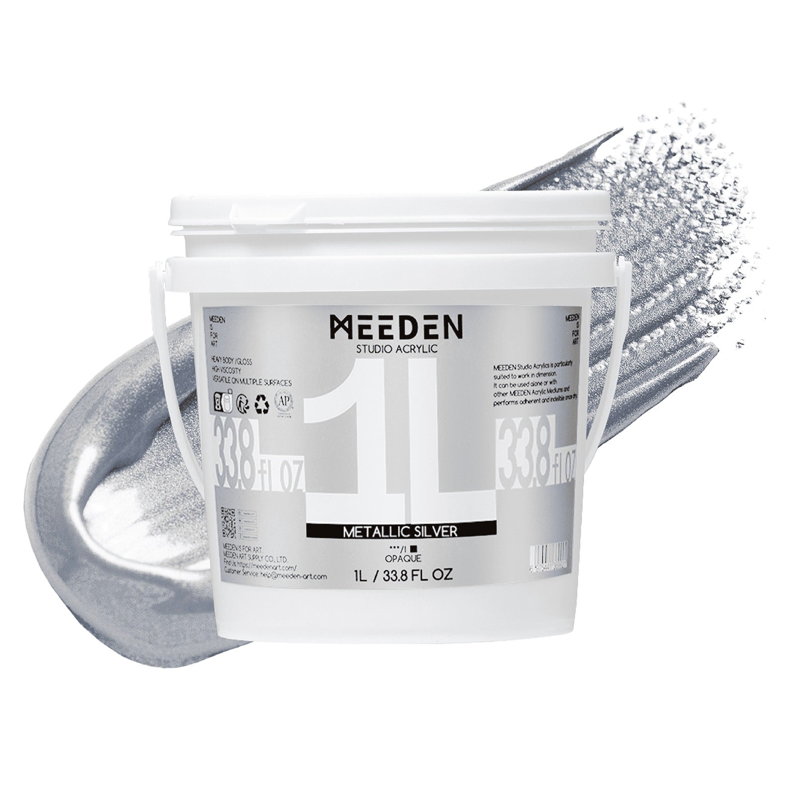 MEEDEN Studio Acrylic Paint,  Metallic Silver Acrylic Paint, 1 L / 33.8 oz