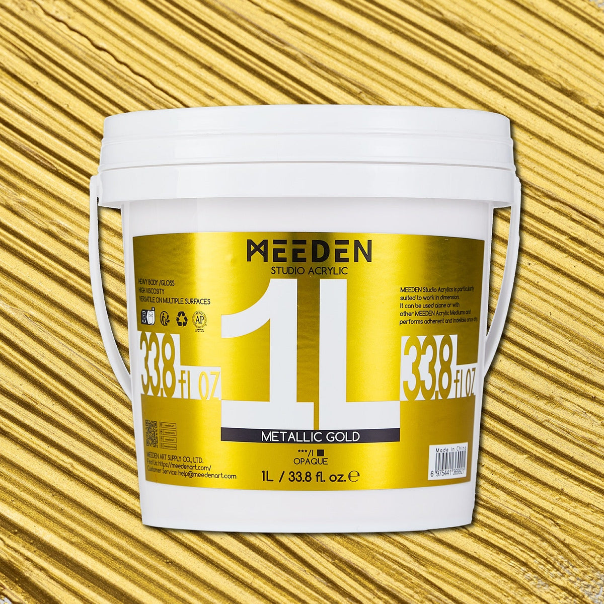 MEEDEN Studio Acrylic Paint,  Metallic Brilliant Gold, 1 L / 33.8 oz