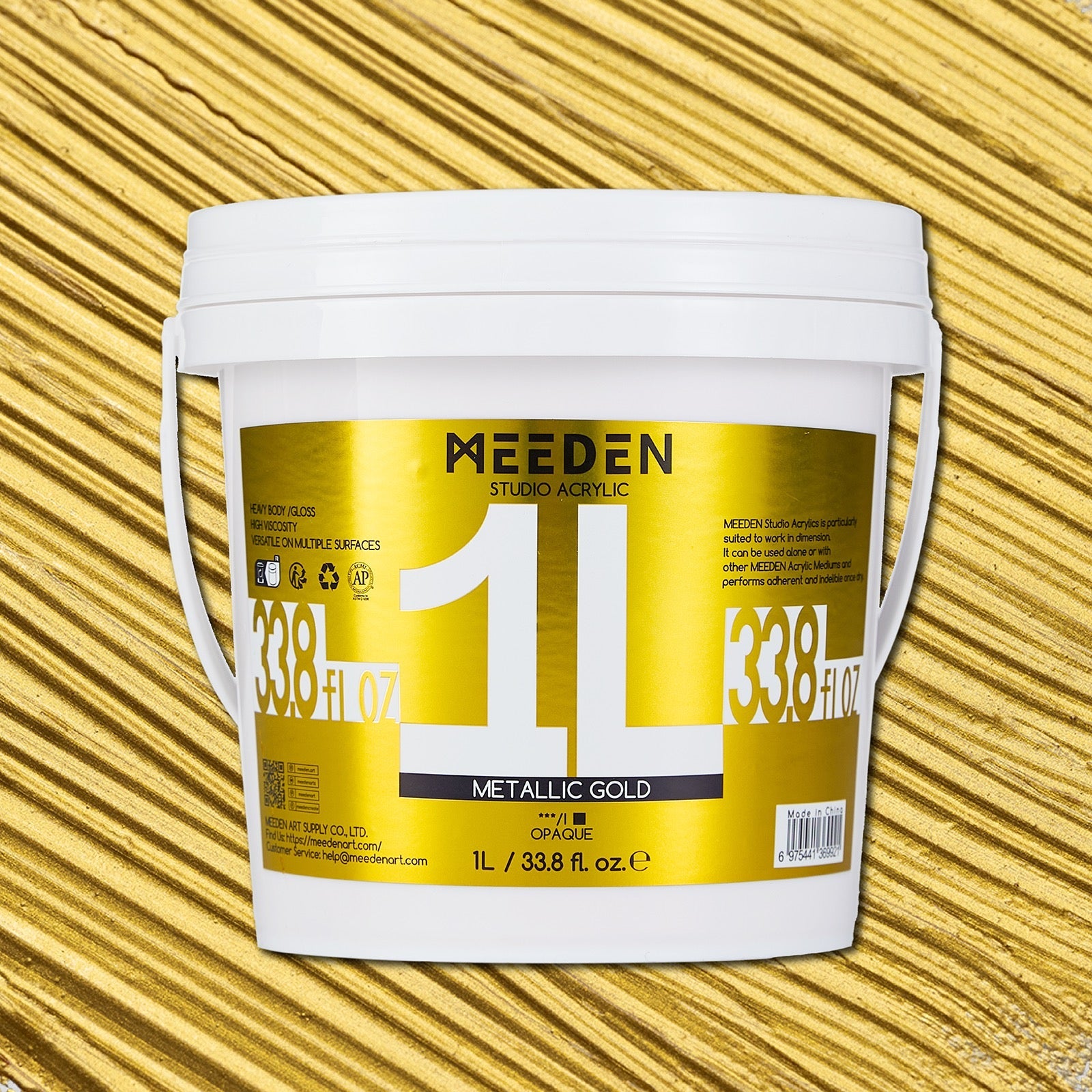 MEEDEN Studio Acrylic Paint,  Metallic Brilliant Gold, 1 L / 33.8 oz