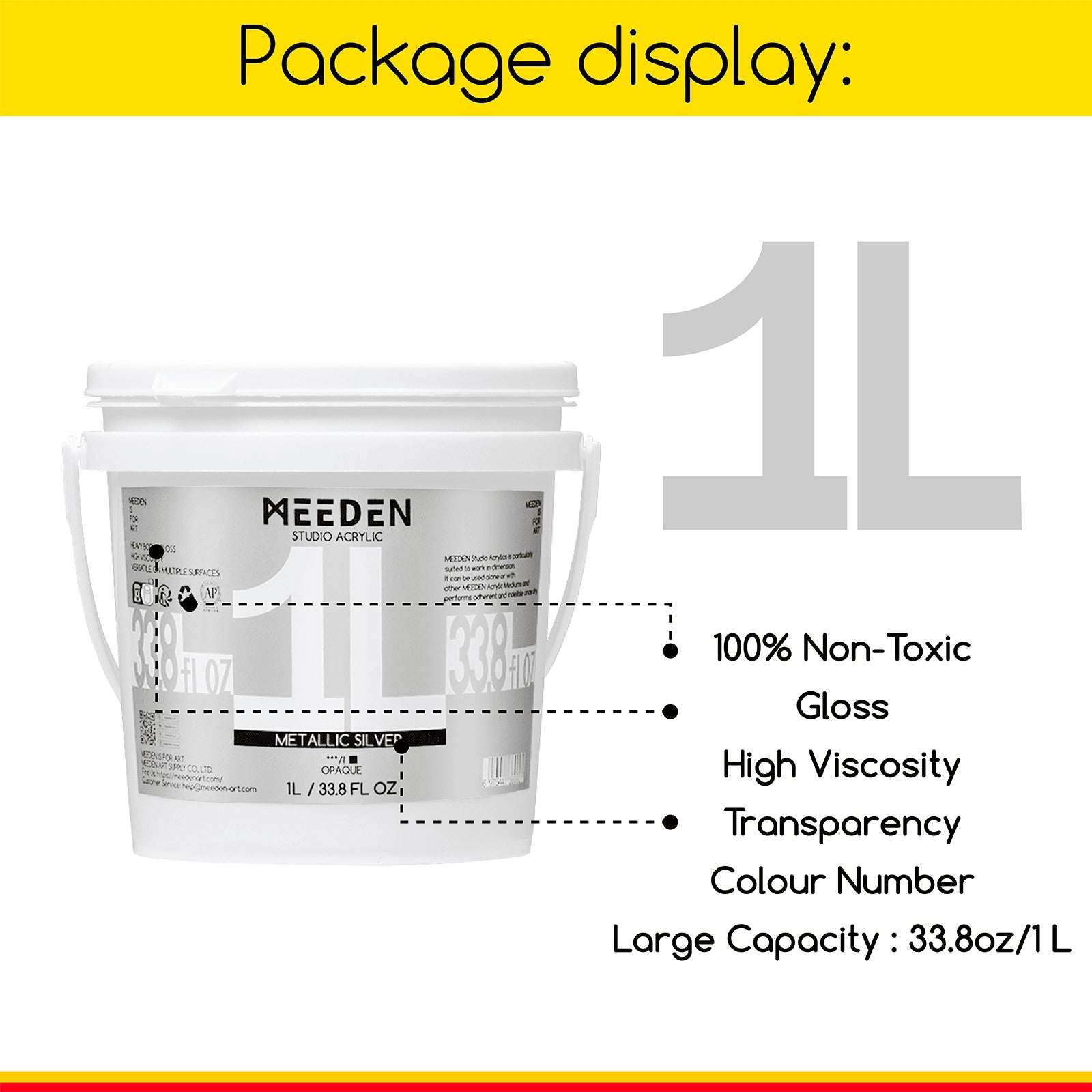 MEEDEN Studio Acrylic Paint,  Metallic Silver Acrylic Paint, 1 L / 33.8 oz